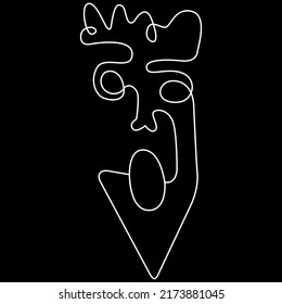 Resumen de la ilustración de vector minimalista de la línea facial. Blanco y negro. Fondo negro. Dibujo de una línea.