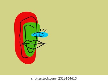 Abstract face line and shapes vector illustration. Bright colorful hand drawn wall art print, t shirt design or background with copy space