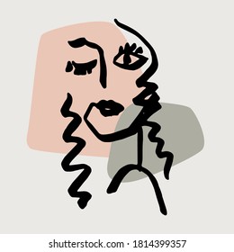 Abstract face line.Modern drawing in the art Nouveau cubism style.Portrait of a female face isolated on a white background.
