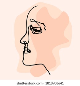 Abstract face line.Modern drawing in the art Nouveau cubism style.Portrait of a female face isolated on a white background.