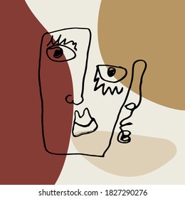 Abstract face line.Modern drawing in the art Nouveau cubism style.Portrait of a female face isolated on a white background.