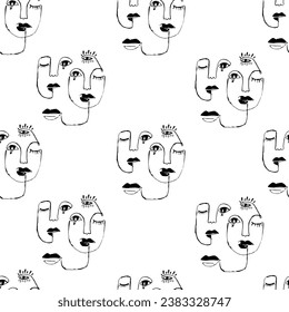 abstract face with lines, with large lips and deep cheekbones
