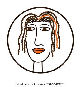 Abstract face with long curly hair
