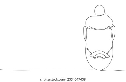 Abstract face man with beard one line continuous vector illustraiton. Concept barber shop banner. Line art, outline silhouette
