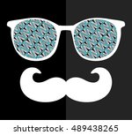 Abstract face of man in glasses. Vector image in retro style with geometric doodle pattern.