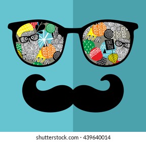 Abstract face of man in glasses. Vector image in retro style.