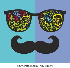 Abstract face of man in glasses. Vector image in retro style.