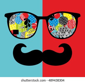 Abstract face of man in glasses. Vector image in retro style.