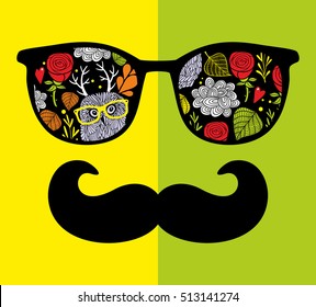 Abstract face of man in glasses. Vector image in retro style.