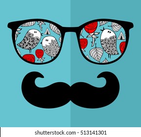 Abstract face of man in glasses. Vector image in retro style.