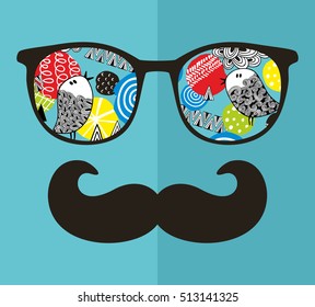 Abstract face of man in glasses. Vector image in retro style.