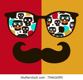 Abstract face of man in glasses. Vector image in retro style.