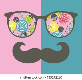 Abstract face of man in glasses. Vector image in retro style.