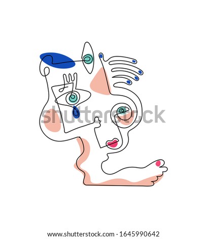 Abstract face of man one line continuous drawing. Modern continuous line art man and woman portrait, minimalist contour. Portrait minimalistic style. One line drawing abstract faces. Modern continuous