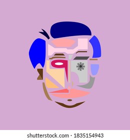 
Abstract face with metal plates. Cyborg face.