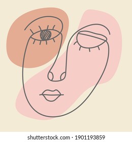 Abstraktes Gesicht im minimalistischen Stil. Lineare Vektorgrafik. Flaches Design.