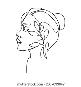 Abstract face, minimalist style, natural symbol of cosmetics. Modern continuous lines, fashion print, Beaty's logo.
