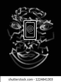 Abstract face with modern phone