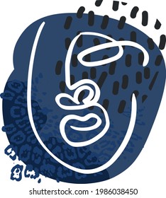 Abstract face with navy blue background and textures.