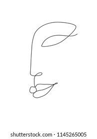 Abstract Face One Line Drawing. Portret Minimalistic Style