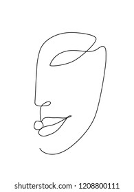 Abstract Face One Line Drawing. Portrait Minimalistic Style