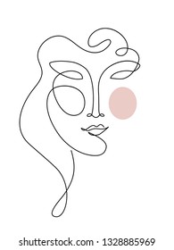 Abstract Face One Line Drawing. Portret Minimalistic Style