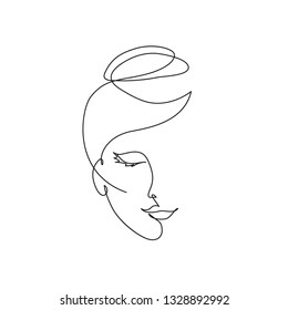 Abstract Face One Line Drawing. Portret Minimalistic Style