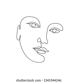 abstract face one line drawing. Portrait minimalistic style