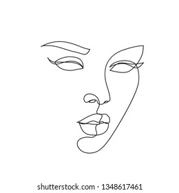 Abstract Face One Line Drawing. Beauty Woman Portrait Minimalistic Style