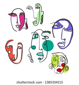 Abstract face one line drawing. Cubism surrealistic modern art. Contemporary trendy elements isolated on background. Hand drawn vector illustration