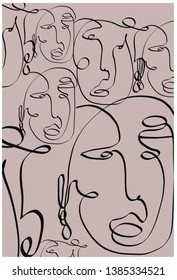 Abstract face one line drawing. Cubism surrealistic modern art. Contemporary trendy elements isolated on background. Hand drawn vector illustration