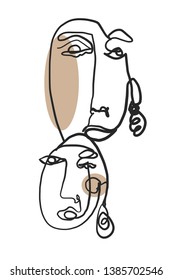Dibujo abstracto de una línea. Arte moderno surrealista cubismo. Elementos contemporáneos de moda aislados en segundo plano. Ilustración vectorial dibujada a mano
