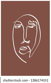 Abstract face one line drawing. Cubism surrealistic modern art. Contemporary trendy elements isolated on background. Hand drawn vector illustration