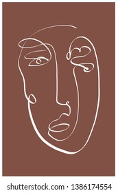 Abstract face one line drawing. Cubism surrealistic modern art. Contemporary trendy elements isolated on background. Hand drawn vector illustration