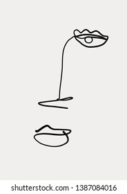 Abstract face one line drawing. Cubism surrealistic modern art. Contemporary trendy elements isolated on background. Hand drawn vector illustration