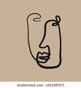 Abstract face one line drawing. Cubism surrealistic modern art.  Woman fashion portrait. Contemporary trendy avatar