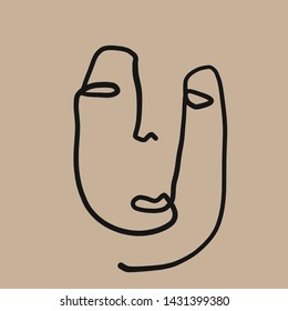 Abstract face one line drawing. Cubism surrealistic modern art.  Woman fashion portrait. Contemporary trendy avatar