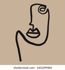 Abstract face one line drawing. Cubism surrealistic modern art.  Woman fashion portrait. Contemporary trendy avatar