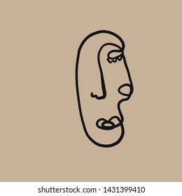 Abstract face one line drawing. Cubism surrealistic modern art.  Woman fashion portrait. Contemporary trendy avatar