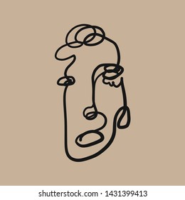 Abstract face one line drawing. Cubism surrealistic modern art.  Woman fashion portrait. Contemporary trendy avatar