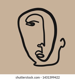Abstract face one line drawing. Cubism surrealistic modern art.  Woman fashion portrait. Contemporary trendy avatar