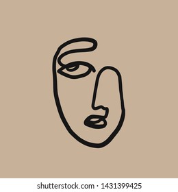 Abstract face one line drawing. Cubism surrealistic modern art.  Woman fashion portrait. Contemporary trendy avatar