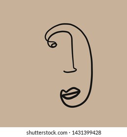 Abstract face one line drawing. Cubism surrealistic modern art.  Woman fashion portrait. Contemporary trendy avatar