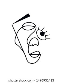 abstract face one line drawing. Portrait minimalistic style. Fine one line drawing abstract face. One line drawing abstract face. Modern continuous line art