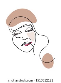 Abstract face one line drawing. Portrait minimalistic style. Fine one line drawing abstract face. One line drawing abstract faces. Modern continuous line art