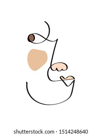 Abstract face one line drawing. Portrait minimalistic style. Fine one line drawing abstract face. One line drawing abstract faces. Modern continuous line art