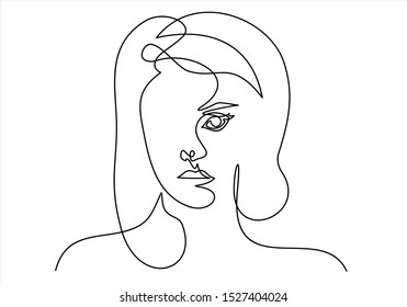 Abstract face one line drawing. Portrait a woman