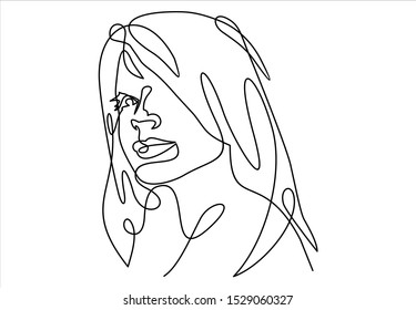 Abstract face one line drawing. Portrait a woman