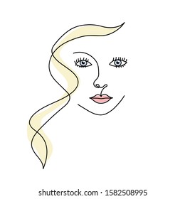 Abstract face one line drawing. Doodle. Portrait minimalistic style. Logo, icon, label. International Women's Day. Vector illustration for card, poster, modern design. 