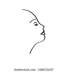 Abstract face one line drawing. Doodle. Portrait minimalistic style. Logo, icon, label. International Women's Day. Vector illustration for card, poster, modern design. 